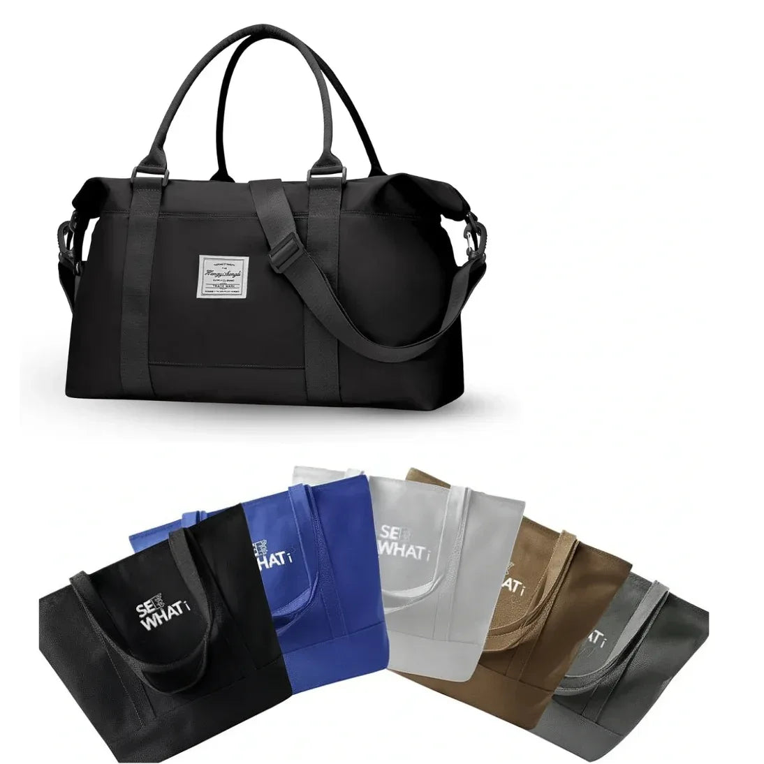 Large Capacity Duffel Travel Bag for Women and Men with Shoulder Strap – Lightweight Foldable Weekender Gym Bag Carry-On for Airplane – Includes Free Bonus Tote Bag in Assorted Colors - Mode Blend