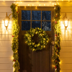 55CM Pre-lit Artificial Christmas Wreath 50 Warm White LEDs, Battery Powered, Indoor Festive Decoration