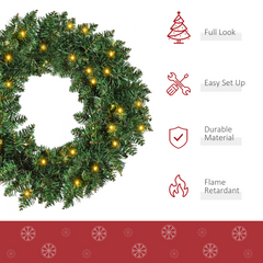 55CM Pre-lit Artificial Christmas Wreath 50 Warm White LEDs, Battery Powered, Indoor Festive Decoration