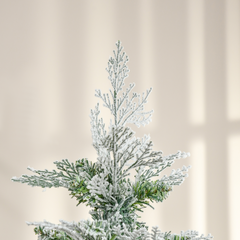 6ft Snow Flocked Artificial Christmas Tree Pencil Shape, Flame Retardant PVC, Metal Stand