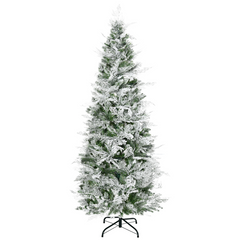 6ft Snow Flocked Artificial Christmas Tree Pencil Shape, Flame Retardant PVC, Metal Stand