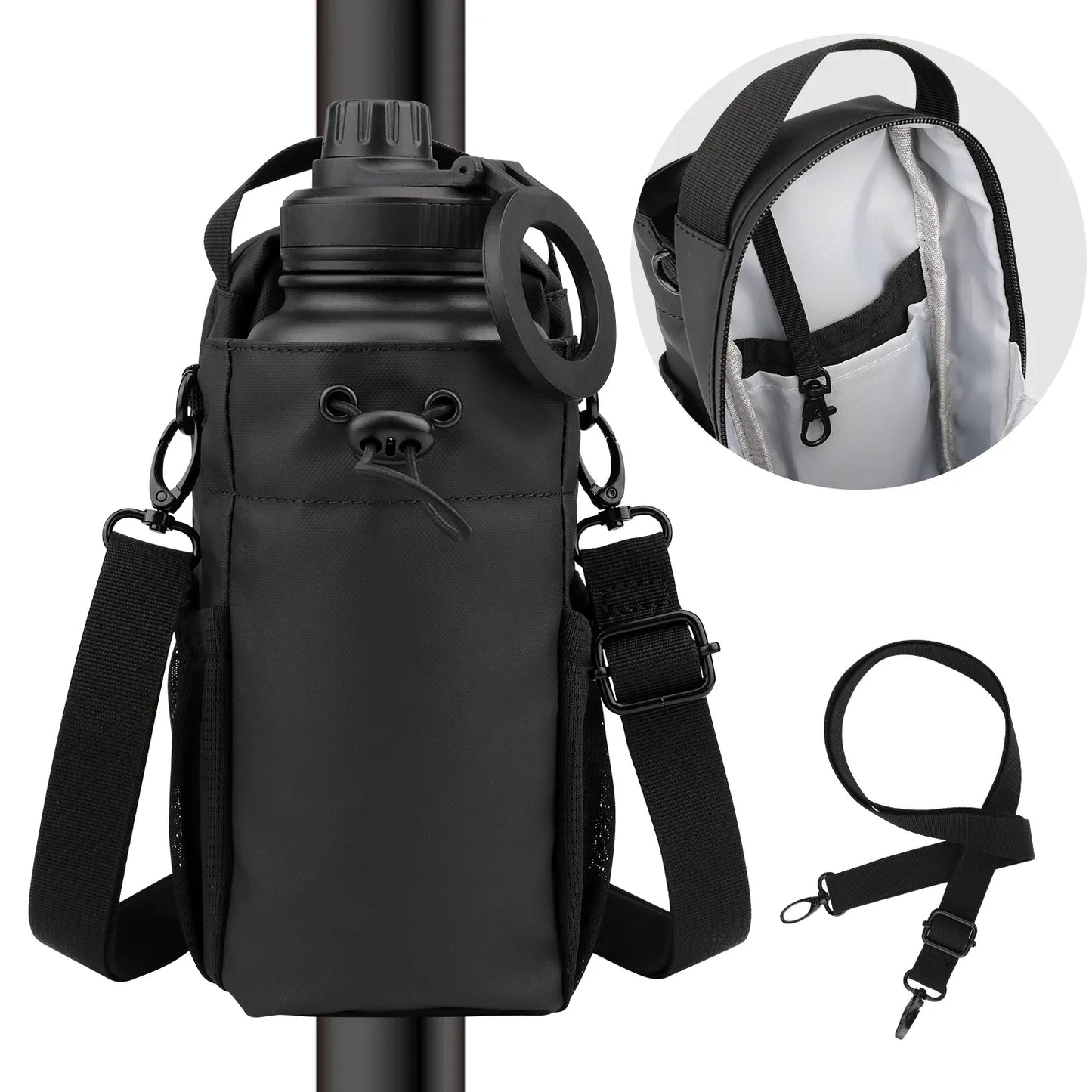 Mode Blend Magnetic Unisex Hands Free Gym & Travel Crossbody Bottle Sling Bag with Lockable Zippers, Magnetic Attachment for Hygiene & Convenience, Black - Mode Blend