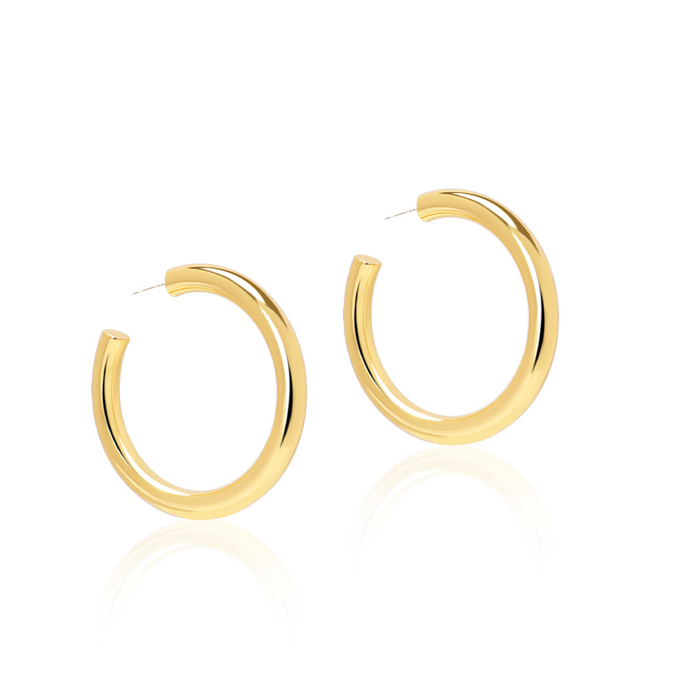 Simple Solid C-Shaped Jewelry Earrings Brass Plated with 14K Gold Hypoallergenic Steel Needle For Women & Ladies