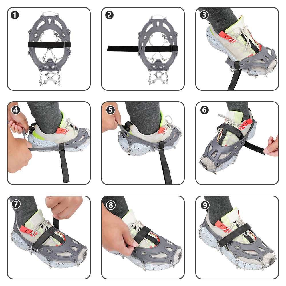 Ice Cleats Traction Snow Grips for Boots & Shoes 12 Stainless Steel Spikes, Anti-Slip, Adjustable, Anti-Freeze for Hiking, Walking, Mountaineering, Fishing (Unisex)
