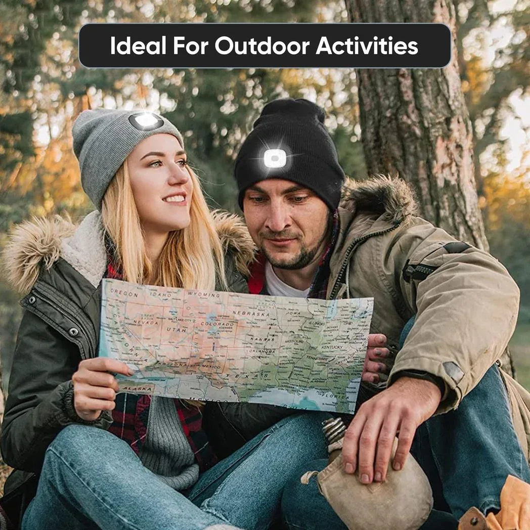 Knit Beanie Hat with 4 LED Headlamp – Rechargeable Winter Lighted Cap for Outdoor Camping, Hunting, Fishing, Cycling & Night Work - Mode Blend