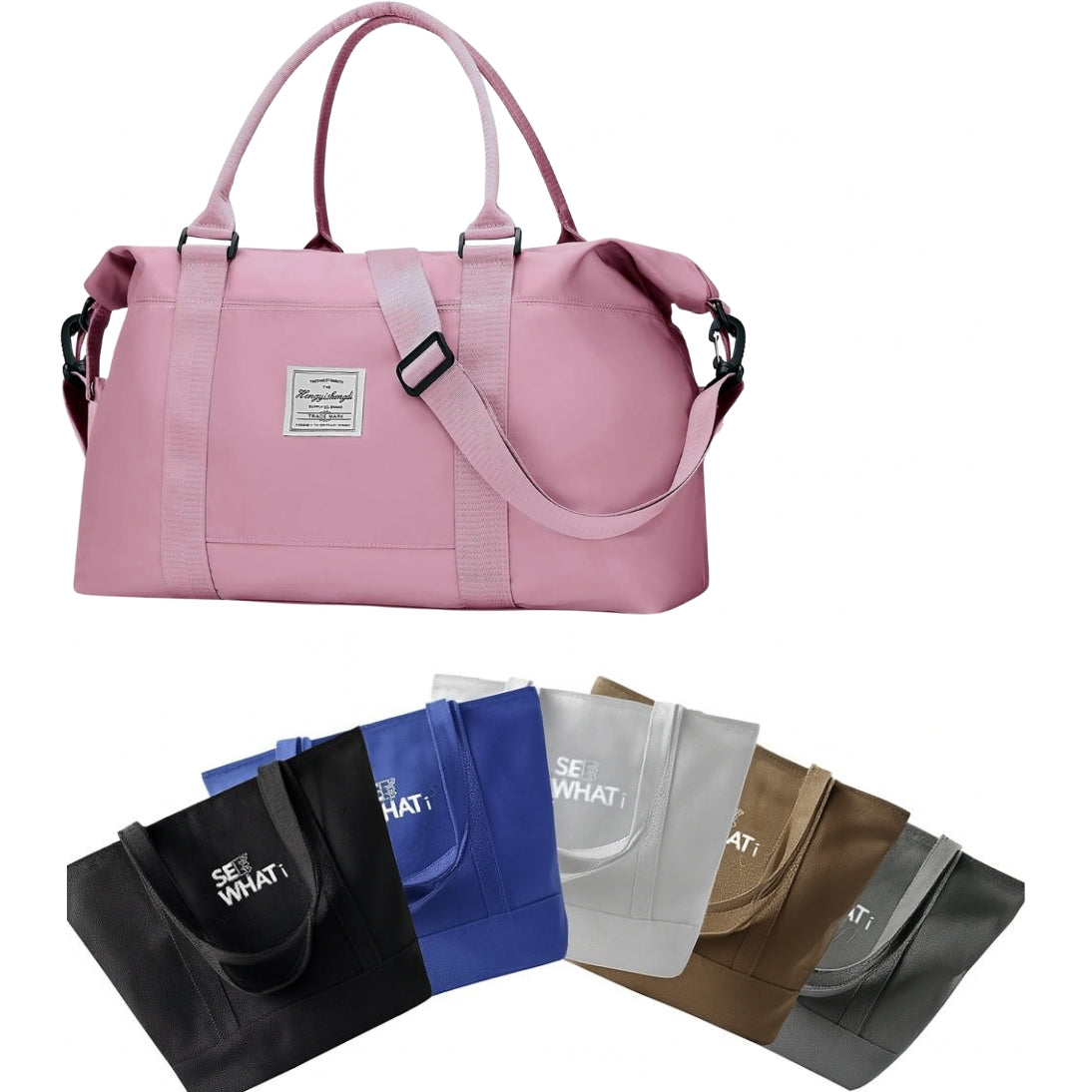 Large Capacity Duffel Travel Bag for Women and Men with Shoulder Strap – Lightweight Foldable Weekender Gym Bag Carry-On for Airplane – Includes Free Bonus Tote Bag in Assorted Colors