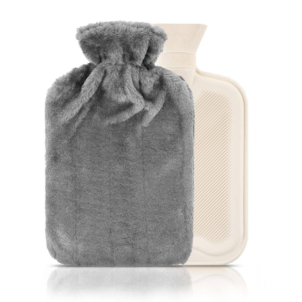 Luxury Ribbed Hot Water Bottle with Soft Fluffy Cover – 2L Large Capacity for Pain Relief, Full Body Warmth & Winter Comfort