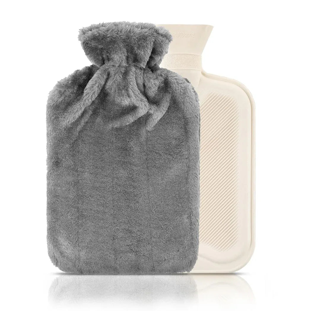 Luxury Ribbed Hot Water Bottle with Soft Fluffy Cover – 2L Large Capacity for Pain Relief, Full Body Warmth & Winter Comfort - Mode Blend