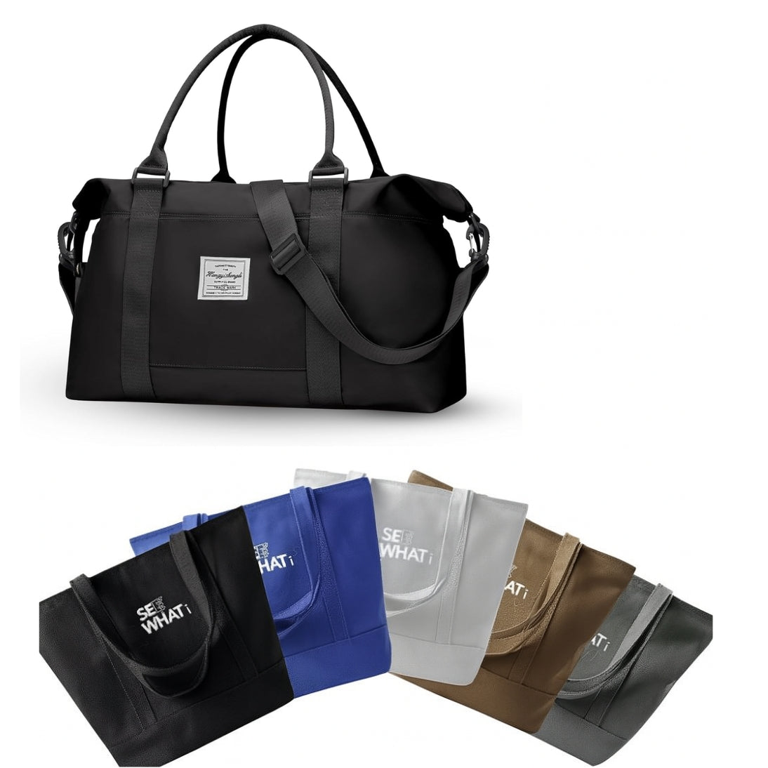 Large Capacity Duffel Travel Bag for Women and Men with Shoulder Strap – Lightweight Foldable Weekender Gym Bag Carry-On for Airplane – Includes Free Bonus Tote Bag in Assorted Colors