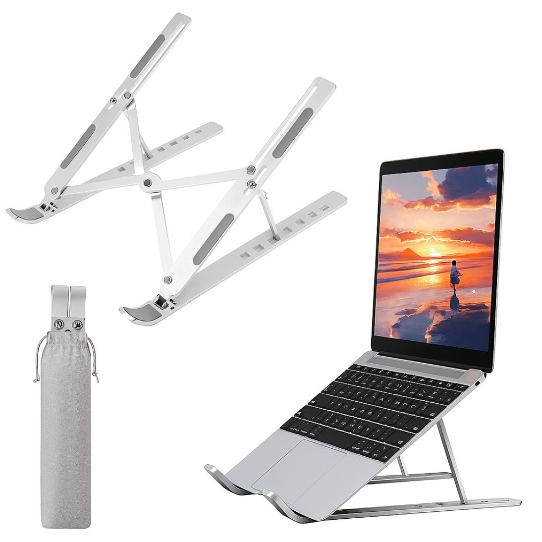 Laptop Stand Aluminum Alloy, Foldable & Lightweight, Adjustable 7 Angles (15°-45°), Ergonomic & Anti-Slip, Heat Dissipation, Supports 10"-15.6" Laptops up to 40 lbs, Perfect for Office, Home, Travel & Study