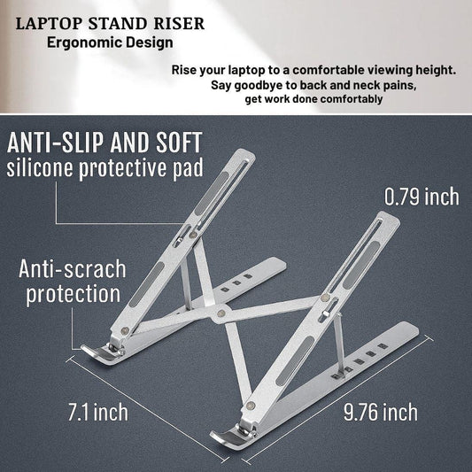Laptop Stand Aluminum Alloy, Foldable & Lightweight, Adjustable 7 Angles (15°-45°), Ergonomic & Anti-Slip, Heat Dissipation, Supports 10"-15.6" Laptops up to 40 lbs, Perfect for Office, Home, Travel & Study - Mode Blend