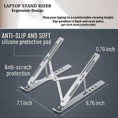 Laptop Stand Aluminum Alloy, Foldable & Lightweight, Adjustable 7 Angles (15°-45°), Ergonomic & Anti-Slip, Heat Dissipation, Supports 10"-15.6" Laptops up to 40 lbs, Perfect for Office, Home, Travel & Study