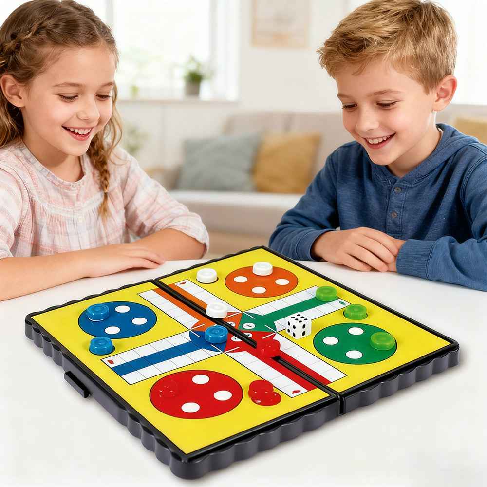 Ludo Game Board for Kids & Family, Folding Board Game with Dice and Counters, Classic Indoor Tabletop Game for Children, Adults, Family Fun, Travel and Party Games