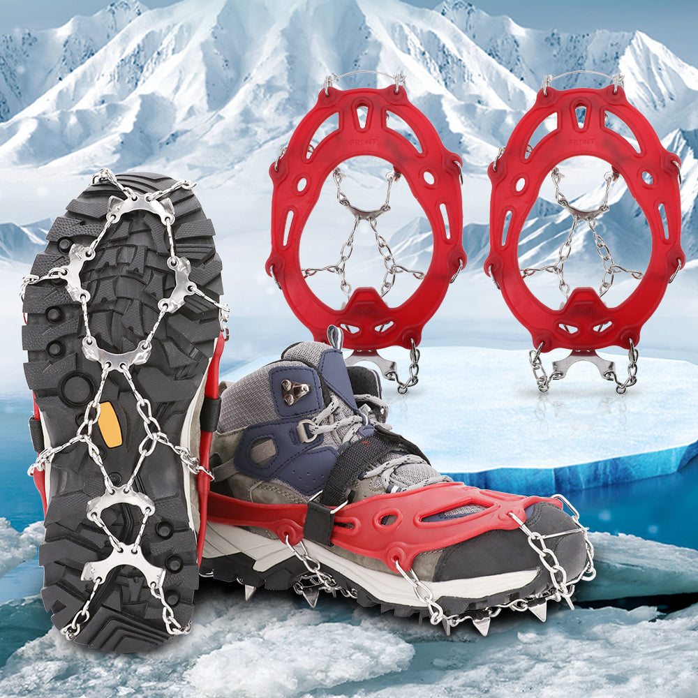 Ice Cleats Traction Snow Grips for Boots & Shoes 12 Stainless Steel Spikes, Anti-Slip, Adjustable, Anti-Freeze for Hiking, Walking, Mountaineering, Fishing (Unisex)