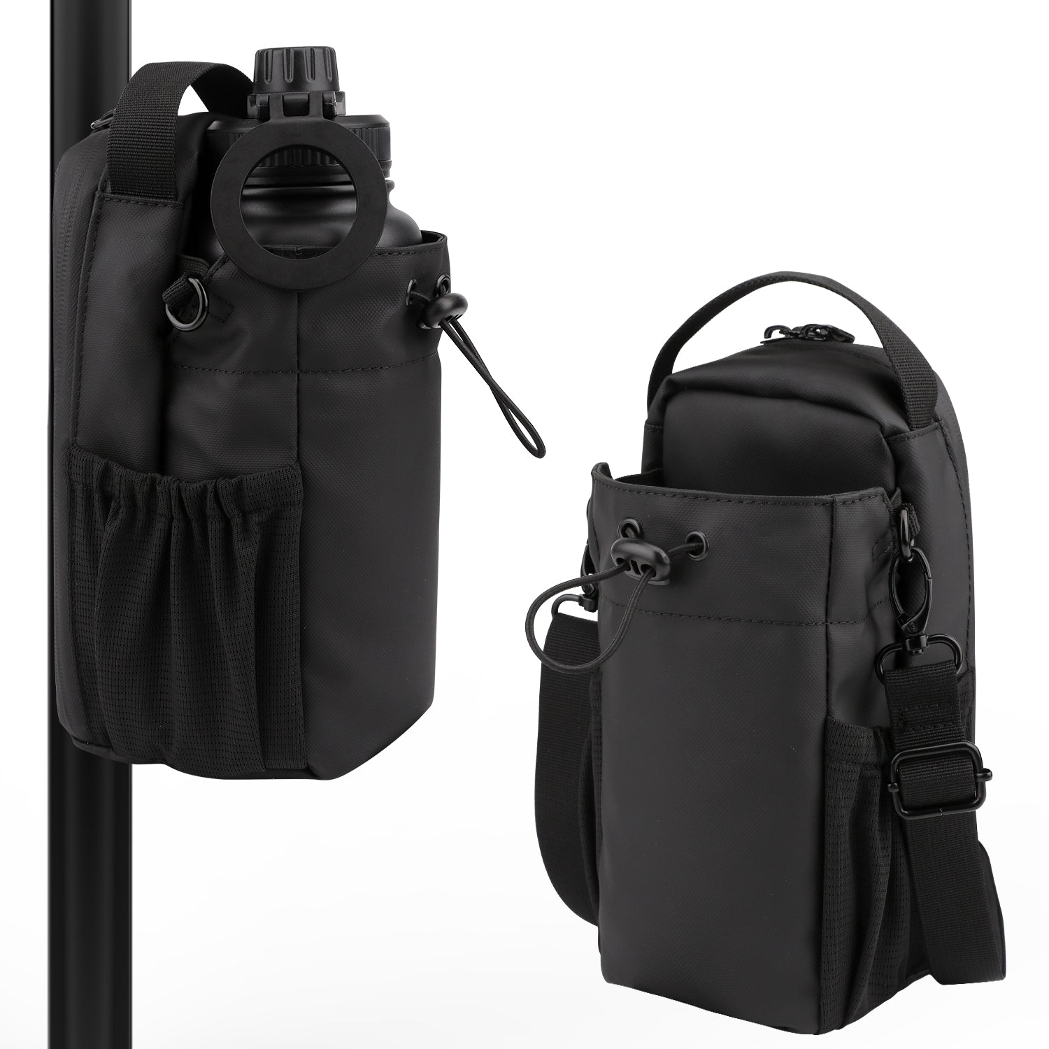 Mode Blend Magnetic Unisex Hands Free Gym & Travel Crossbody Bottle Sling Bag with Lockable Zippers, Magnetic Attachment for Hygiene & Convenience, Black