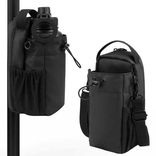 Mode Blend Magnetic Unisex Hands Free Gym & Travel Crossbody Bottle Sling Bag with Lockable Zippers, Magnetic Attachment for Hygiene & Convenience, Black - Mode Blend