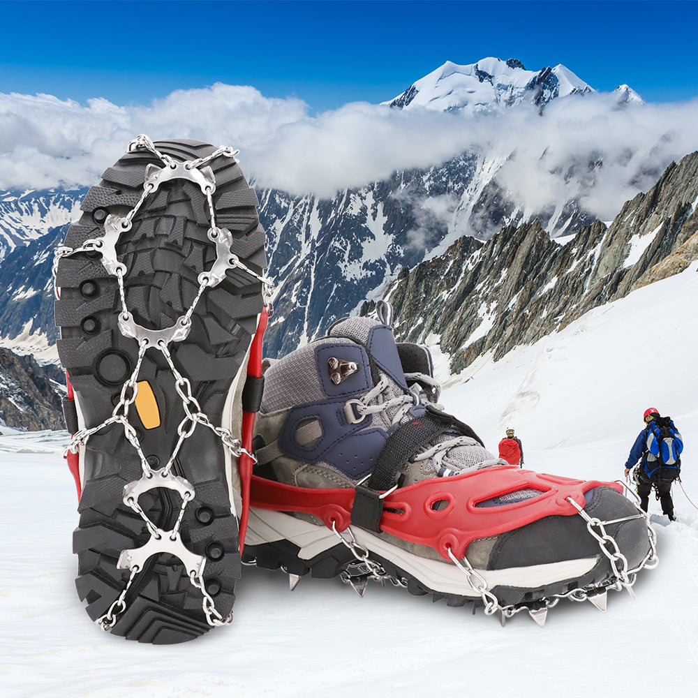 Ice Cleats Traction Snow Grips for Boots & Shoes 12 Stainless Steel Spikes, Anti-Slip, Adjustable, Anti-Freeze for Hiking, Walking, Mountaineering, Fishing (Unisex)