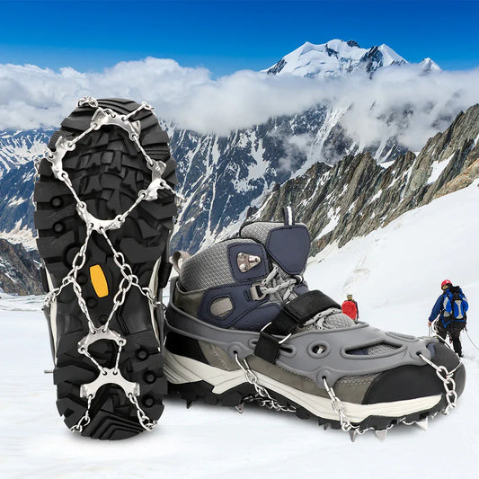 Ice Cleats Traction Snow Grips for Boots & Shoes 12 Stainless Steel Spikes, Anti-Slip, Adjustable, Anti-Freeze for Hiking, Walking, Mountaineering, Fishing (Unisex) - Mode Blend