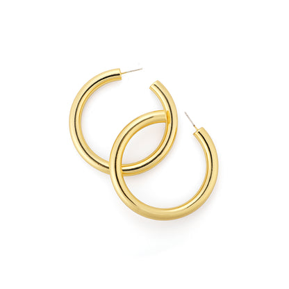 Simple Solid C-Shaped Jewelry Earrings Brass Plated with 14K Gold Hypoallergenic Steel Needle For Women & Ladies