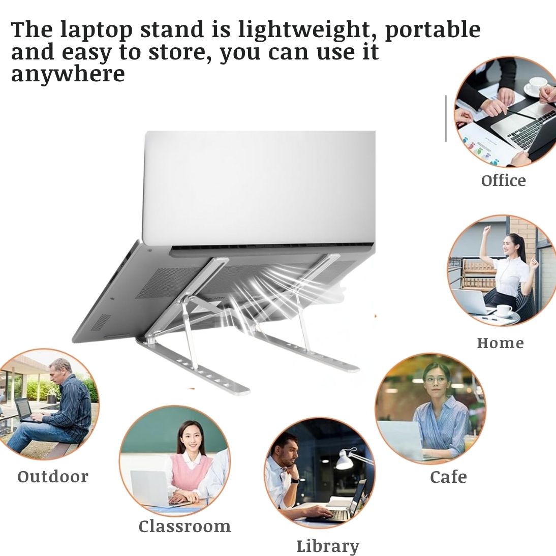 Laptop Stand Aluminum Alloy, Foldable & Lightweight, Adjustable 7 Angles (15°-45°), Ergonomic & Anti-Slip, Heat Dissipation, Supports 10"-15.6" Laptops up to 40 lbs, Perfect for Office, Home, Travel & Study