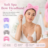 Spa Headband for Women, Soft Flannel Bow Headband for Face Washing, Shower, Makeup, Skincare & Beauty Routine, Stretchy Hair Band for Daily Use