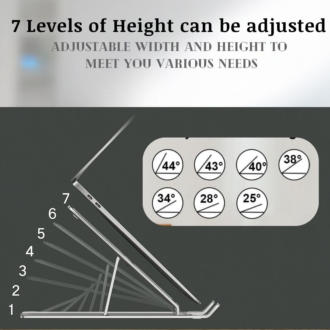 Laptop Stand Aluminum Alloy, Foldable & Lightweight, Adjustable 7 Angles (15°-45°), Ergonomic & Anti-Slip, Heat Dissipation, Supports 10"-15.6" Laptops up to 40 lbs, Perfect for Office, Home, Travel & Study