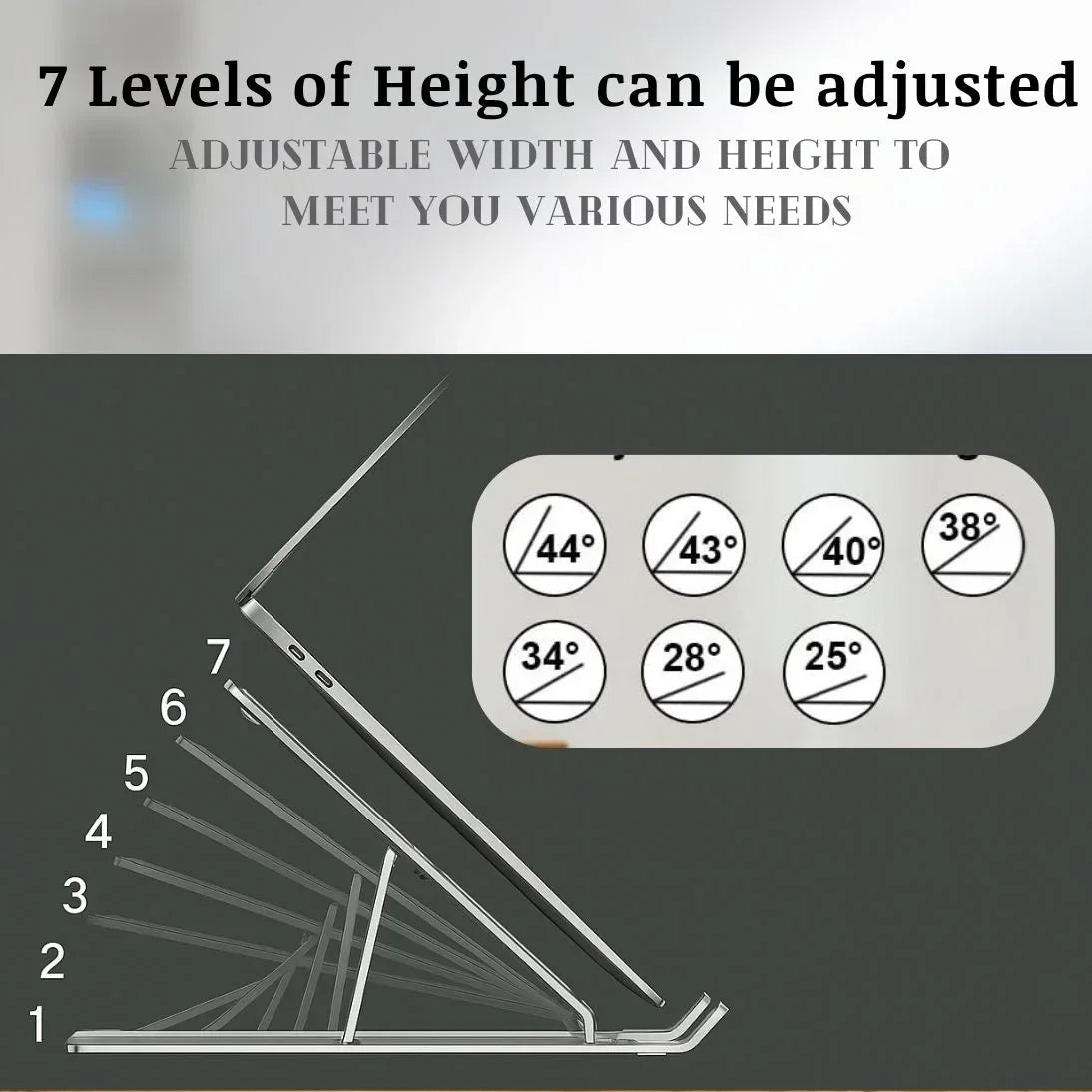 Laptop Stand Aluminum Alloy, Foldable & Lightweight, Adjustable 7 Angles (15°-45°), Ergonomic & Anti-Slip, Heat Dissipation, Supports 10"-15.6" Laptops up to 40 lbs, Perfect for Office, Home, Travel & Study - Mode Blend