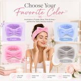 Spa Headband for Women, Soft Flannel Bow Headband for Face Washing, Shower, Makeup, Skincare & Beauty Routine, Stretchy Hair Band for Daily Use