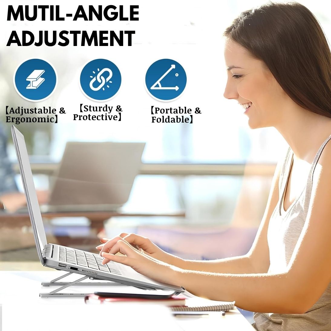 Laptop Stand Aluminum Alloy, Foldable & Lightweight, Adjustable 7 Angles (15°-45°), Ergonomic & Anti-Slip, Heat Dissipation, Supports 10"-15.6" Laptops up to 40 lbs, Perfect for Office, Home, Travel & Study