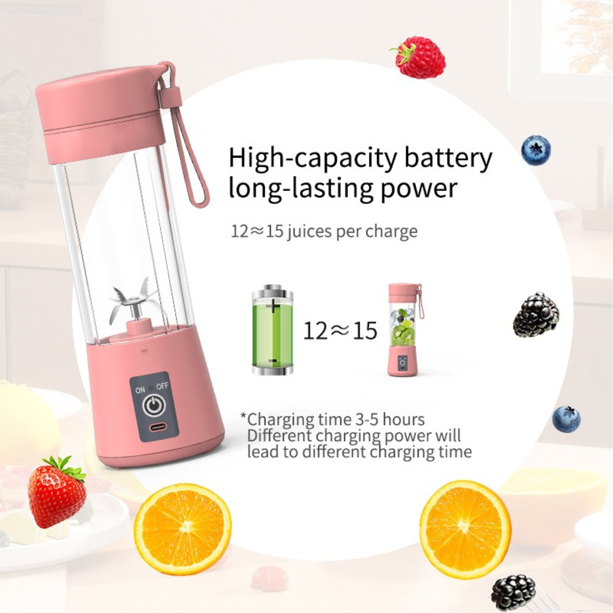MODE BLEND Portable USB Blender Rechargeable, 400ml, 6-Blade, Smoothie & Protein Shake Maker