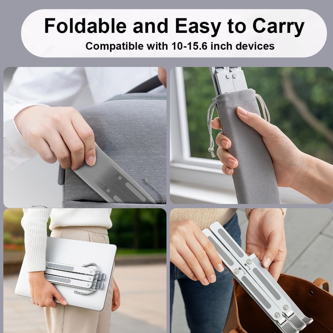 Laptop Stand Aluminum Alloy, Foldable & Lightweight, Adjustable 7 Angles (15°-45°), Ergonomic & Anti-Slip, Heat Dissipation, Supports 10"-15.6" Laptops up to 40 lbs, Perfect for Office, Home, Travel & Study