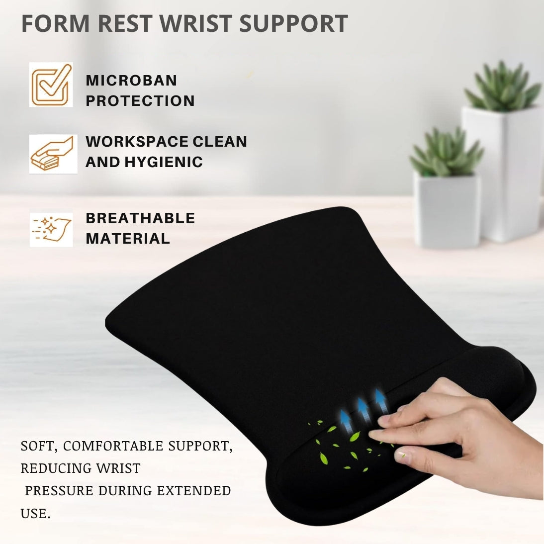 Mouse Pad Non Stitched Edge, Non-Slip Rubber Base, Soft Textured Surface, and Waterproof with Ultimate Comfort and Durability for Computers, Laptop, Office & Home Aesthetic Collection (Black with Cushion)
