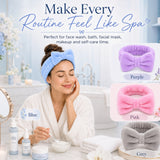 Spa Headband for Women, Soft Flannel Bow Headband for Face Washing, Shower, Makeup, Skincare & Beauty Routine, Stretchy Hair Band for Daily Use