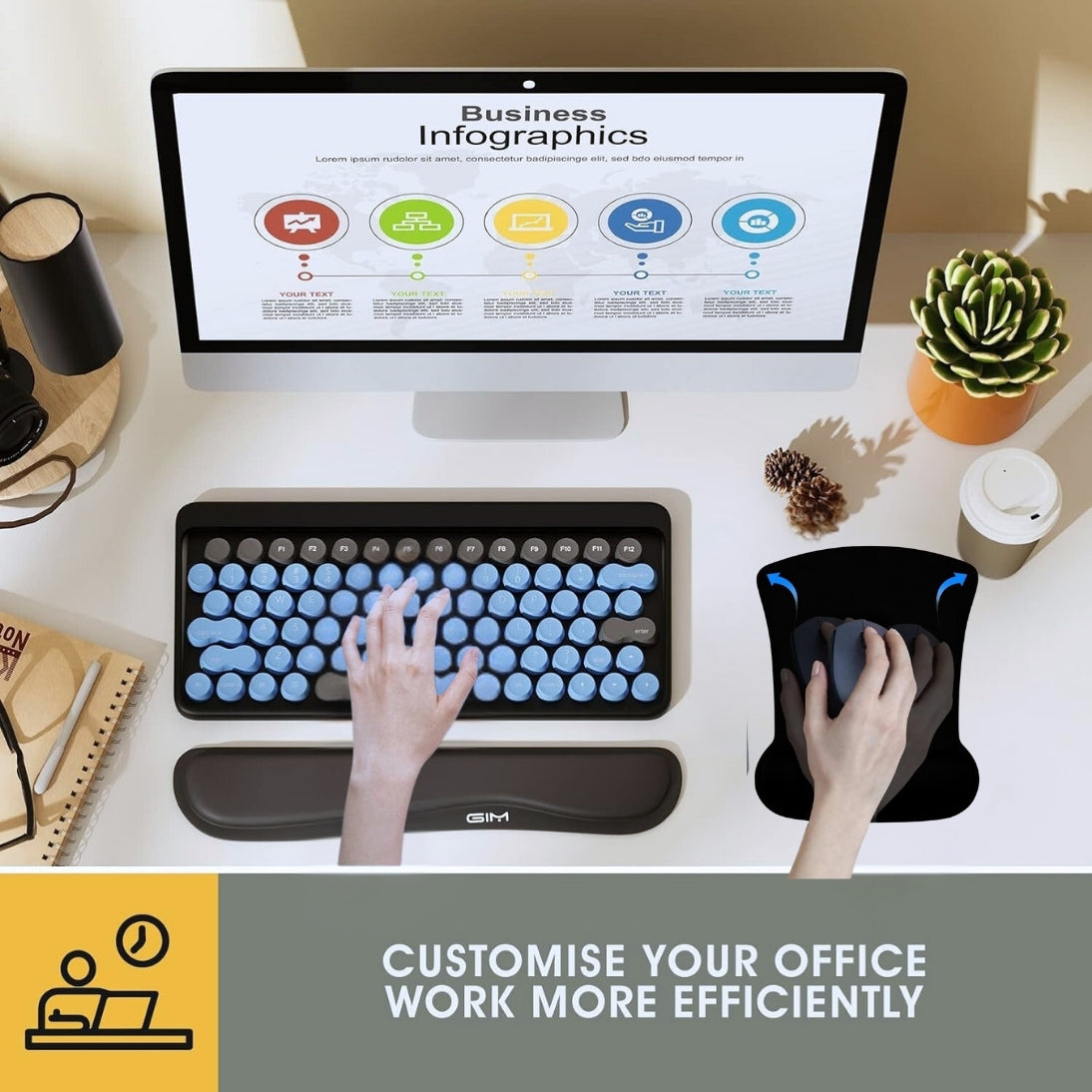 Mouse Pad Non Stitched Edge, Non-Slip Rubber Base, Soft Textured Surface, and Waterproof with Ultimate Comfort and Durability for Computers, Laptop, Office & Home Aesthetic Collection (Black with Cushion)