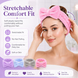 Spa Headband for Women, Soft Flannel Bow Headband for Face Washing, Shower, Makeup, Skincare & Beauty Routine, Stretchy Hair Band for Daily Use