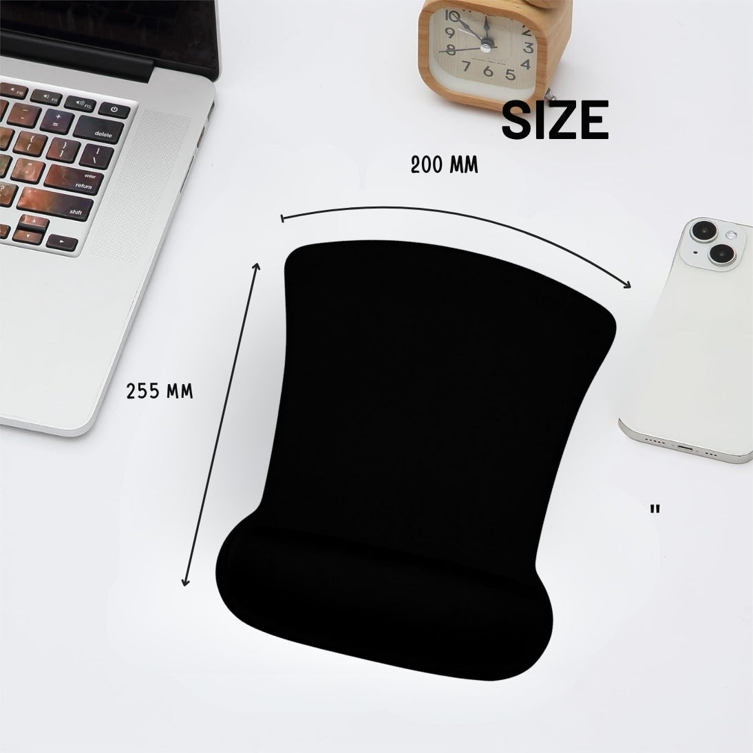 Mouse Pad Non Stitched Edge, Non-Slip Rubber Base, Soft Textured Surface, and Waterproof with Ultimate Comfort and Durability for Computers, Laptop, Office & Home Aesthetic Collection (Black with Cushion)