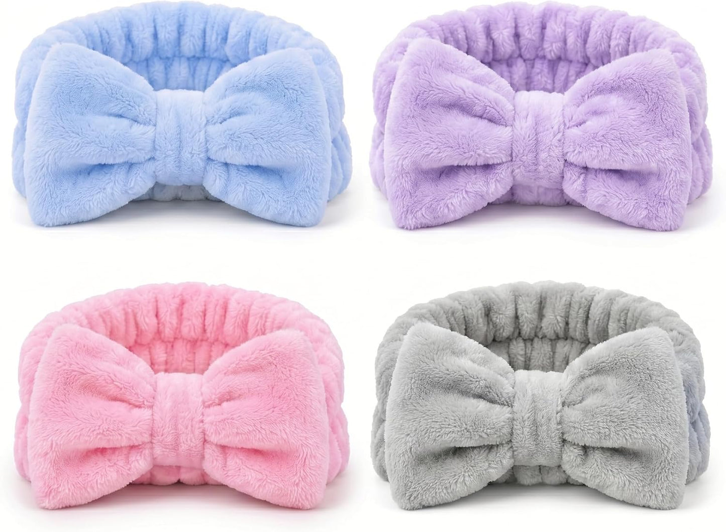 Spa Headband for Women, Soft Flannel Bow Headband for Face Washing, Shower, Makeup, Skincare & Beauty Routine, Stretchy Hair Band for Daily Use