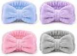 Spa Headband for Women, Soft Flannel Bow Headband for Face Washing, Shower, Makeup, Skincare & Beauty Routine, Stretchy Hair Band for Daily Use