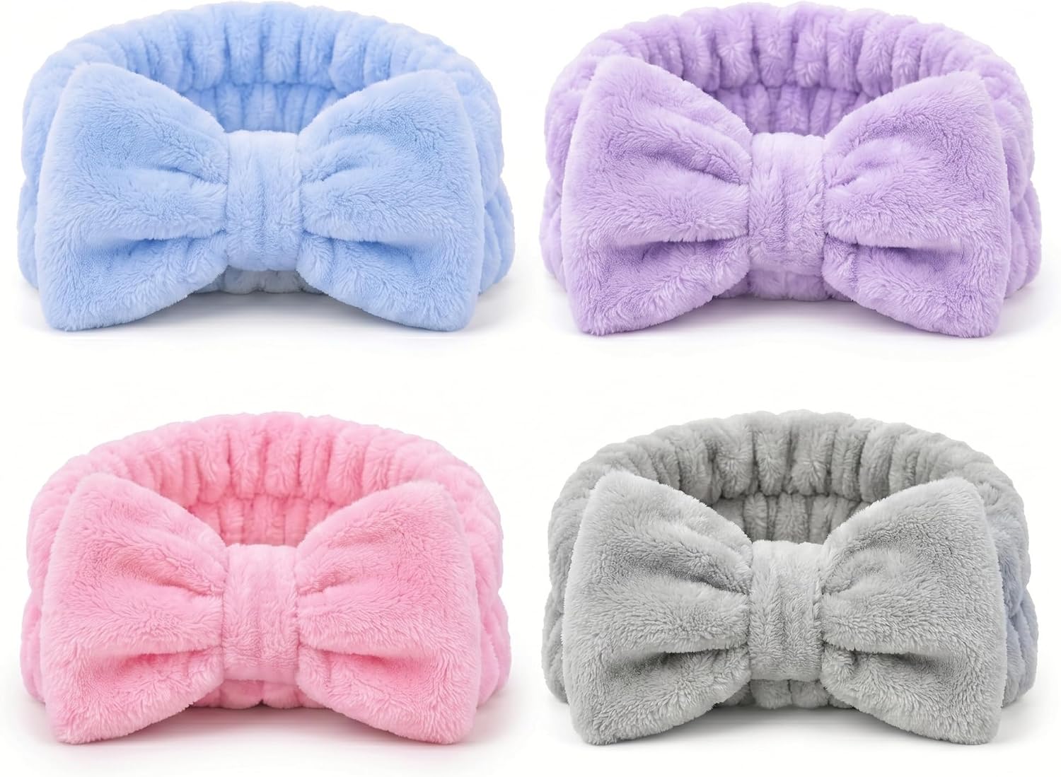 Spa Headband for Women, Soft Flannel Bow Headband for Face Washing, Shower, Makeup, Skincare & Beauty Routine, Stretchy Hair Band for Daily Use