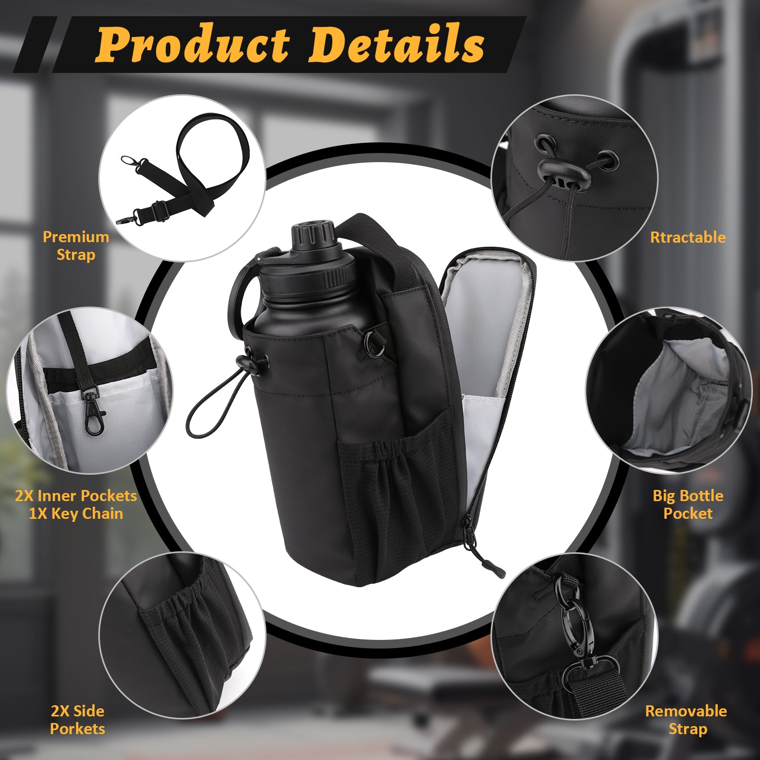 Mode Blend Magnetic Unisex Hands Free Gym & Travel Crossbody Bottle Sling Bag with Lockable Zippers, Magnetic Attachment for Hygiene & Convenience, Black