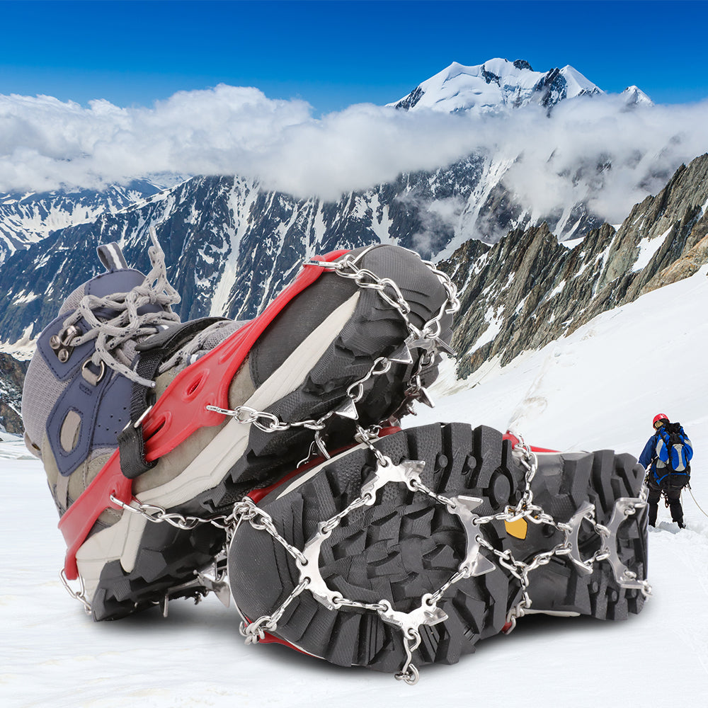 Ice Cleats Traction Snow Grips for Boots & Shoes 12 Stainless Steel Spikes, Anti-Slip, Adjustable, Anti-Freeze for Hiking, Walking, Mountaineering, Fishing (Unisex)