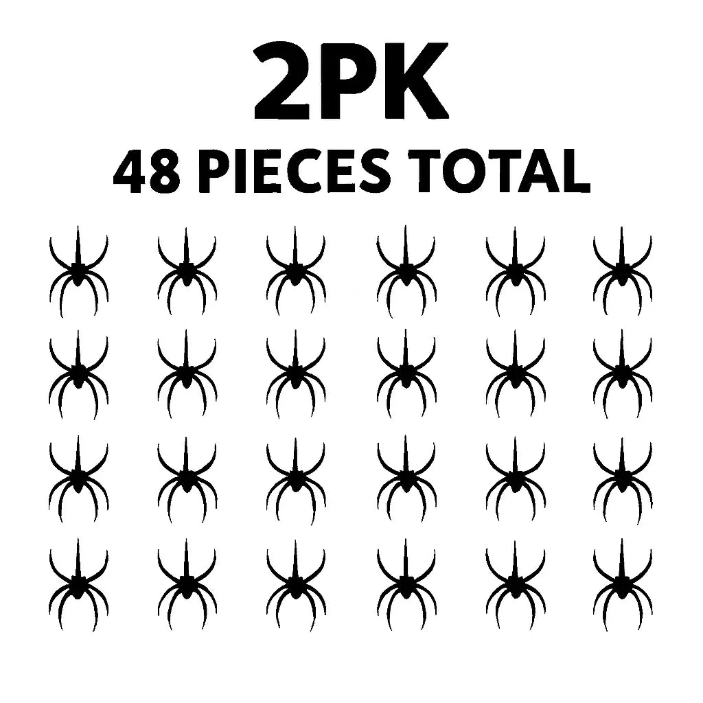 Halloween Realistic Black Spiders – 2 Packs of 24pcs (48 Total) Creepy Plastic Spider Decorations for Party, Haunted House, Pranks & Spooky Props - Mode Blend