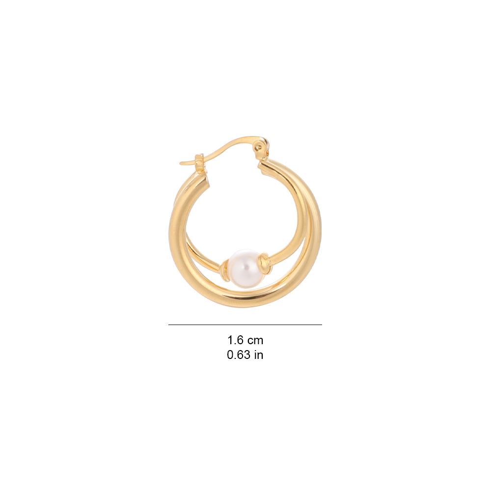 Unique Temperament Wrapped Circle Pearl Earrings 14K Gold Plated Brass with Hypoallergenic Steel Needle