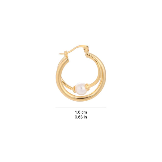 Unique Temperament Wrapped Circle Pearl Earrings 14K Gold Plated Brass with Hypoallergenic Steel Needle - Mode Blend