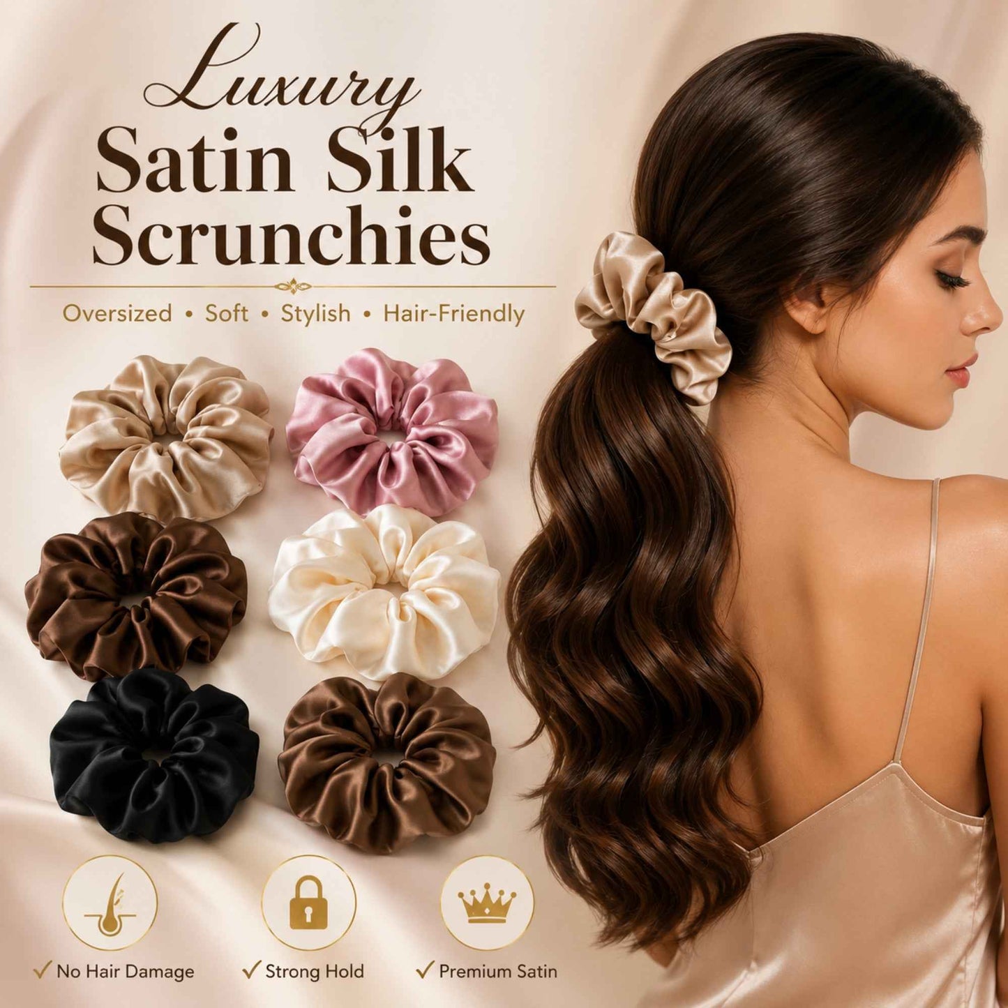 Scrunchies for Women Girls, Satin Hair Scrunchies Softer Than Silk Hair Ties, Big Scrunchy Ponytail Holder with Elastic Hair Bands for Thick Thin Curly Hair -6 Pack