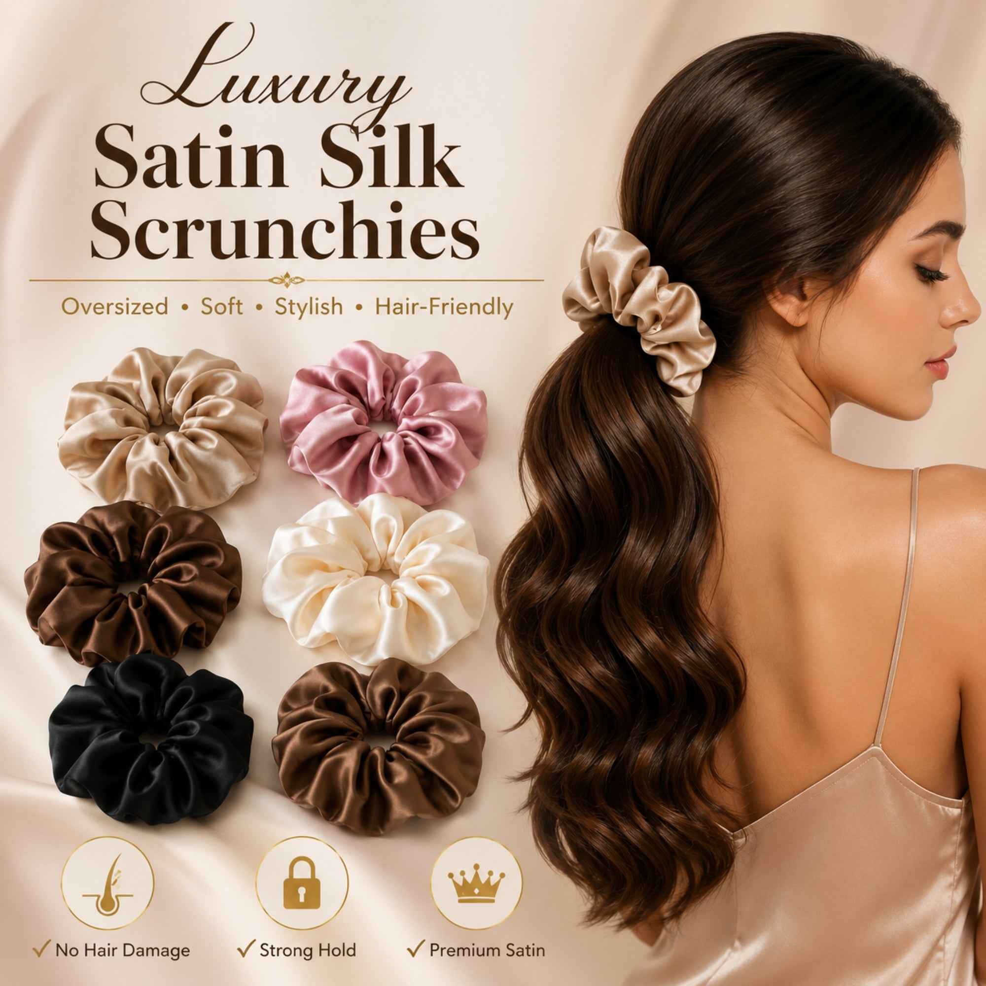 Scrunchies for Women Girls, Satin Hair Scrunchies Softer Than Silk Hair Ties, Big Scrunchy Ponytail Holder with Elastic Hair Bands for Thick Thin Curly Hair -6 Pack