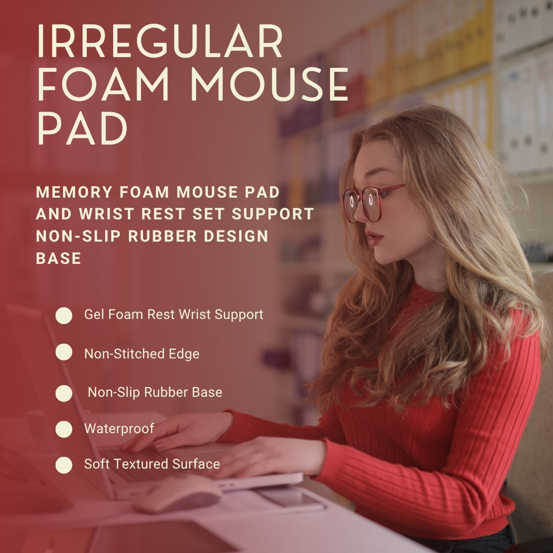 Mouse Pad Non Stitched Edge, Non-Slip Rubber Base, Soft Textured Surface, and Waterproof with Ultimate Comfort and Durability for Computers, Laptop, Office & Home Aesthetic Collection (Black with Cushion)