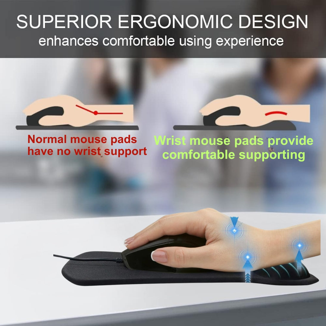 Mouse Pad Non Stitched Edge, Non-Slip Rubber Base, Soft Textured Surface, and Waterproof with Ultimate Comfort and Durability for Computers, Laptop, Office & Home Aesthetic Collection (Black with Cushion)