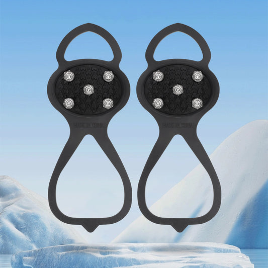 Gripper Spikes for Shoes, TPR Ice Grips with 5 Stainless Steel Studs, Free Size (Shoe Size 4.5-9.5), Non-Slip Crampons for Snow & Ice