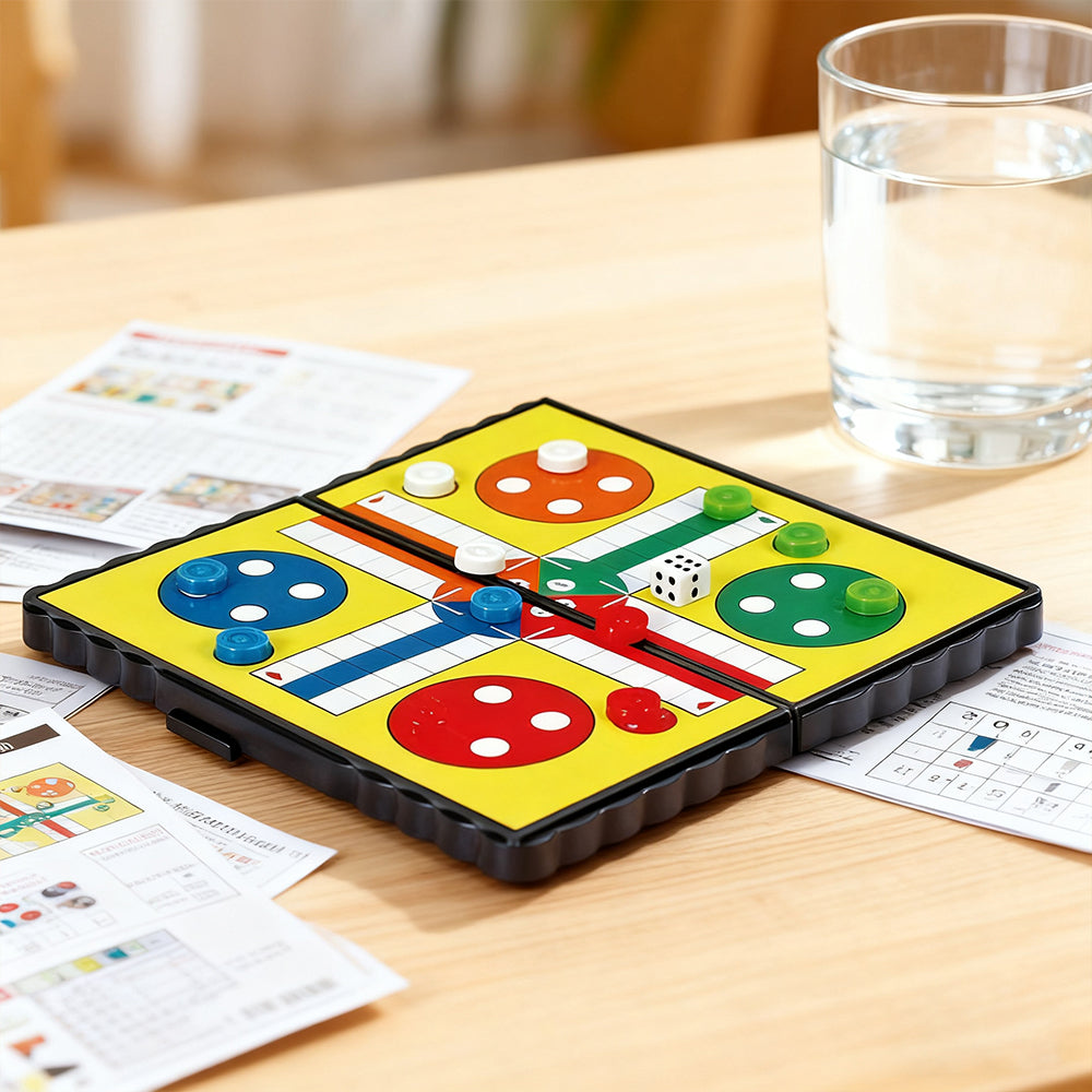 Magnetic Ludo Board Game for Kids  Folding Travel Game with Dice, Portable Storage & Beginner Friendly Design